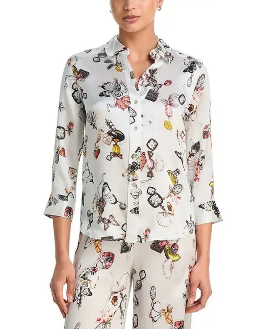 L'Agence Dani 3/4 Sleeve Butterfly Silk Blouse Top size S small